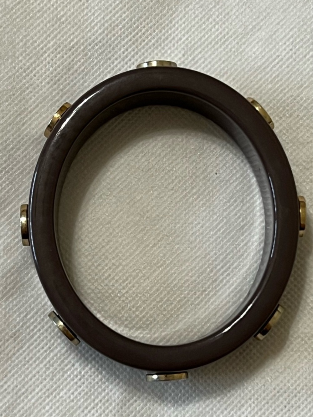 Tory Burch Dark Brown Resin Bangle Bracelet with Gold Logo Accents
